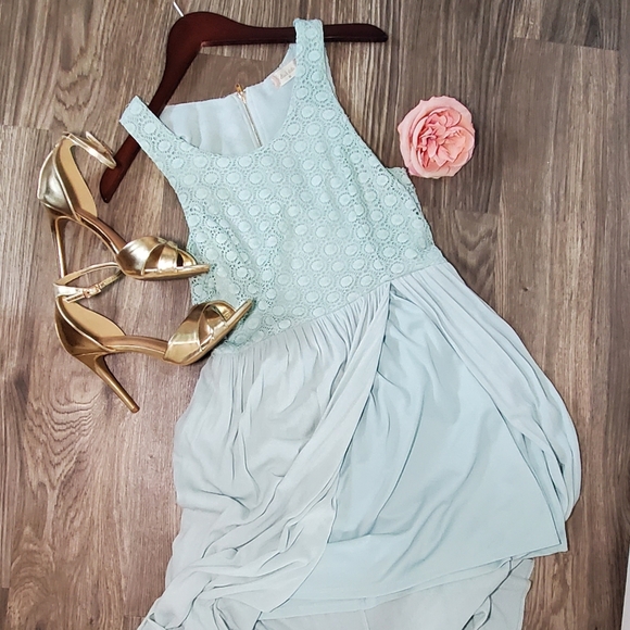 LAST CHANCE Altar'd State Mint Lace Maxi Side Slit Dress - Picture 1 of 8